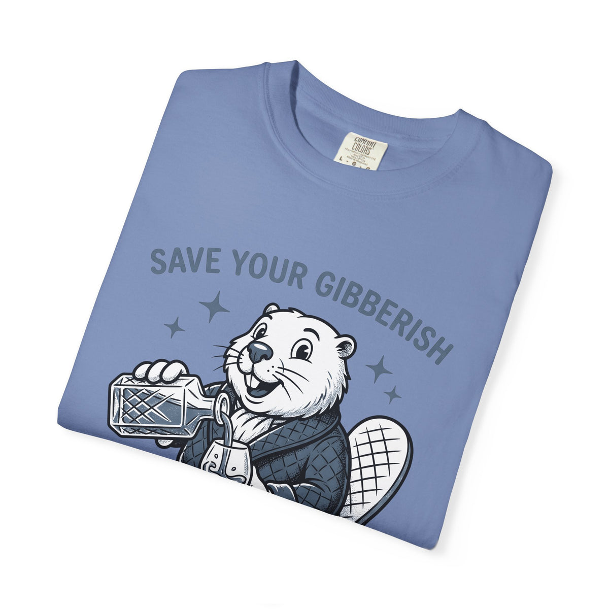 Beaver Sipping T-Shirt Cute Wildlife Gift Women Comic T-Shirt Dam T-Shirt Adorable Fan Cartoon T-Shirt Animal Graphic Retro Gown T-Shirt