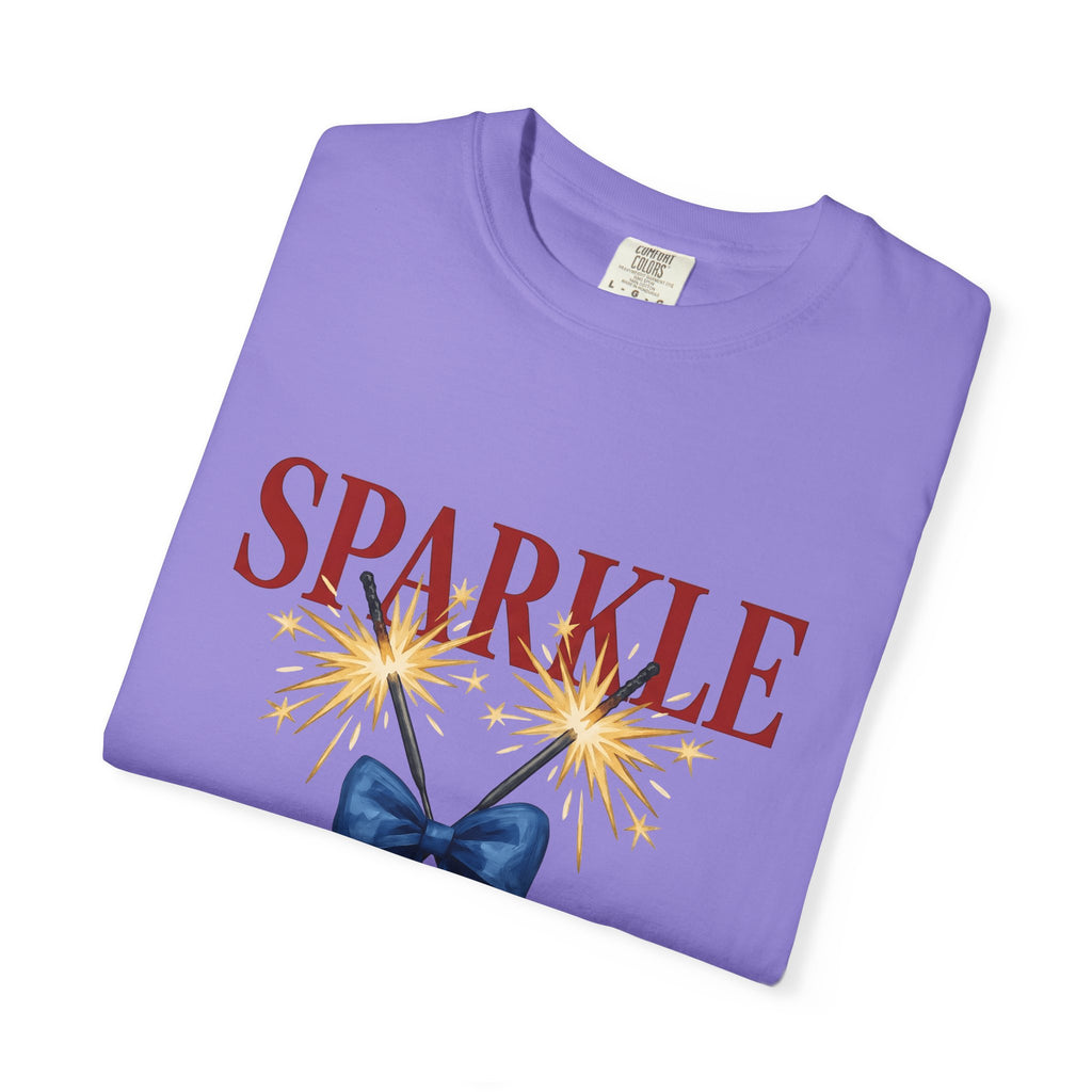 Sparkler Bow T-Shirt 4th Of July America Gift Women Hand Painted T-Shirt Sparkler T-Shirt Independence Day Fan Painted T-Shirt Patriotic Graphic