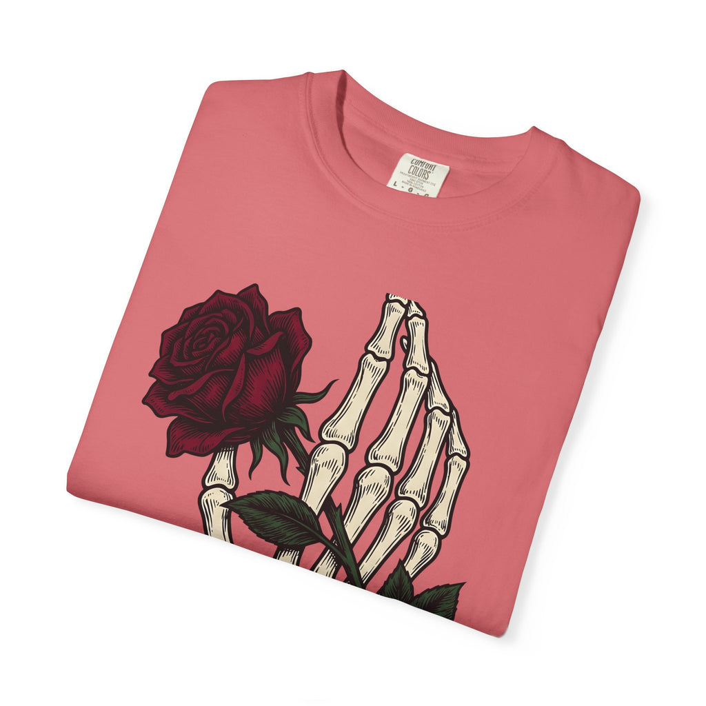 Skeleton Hand T-Shirt Halloween Gothic Gift Women Tattoo T-Shirt Bony Finger T-Shirt Horror Fan Ink T-Shirt Dark Graphic Vintage Rose T-Shirt