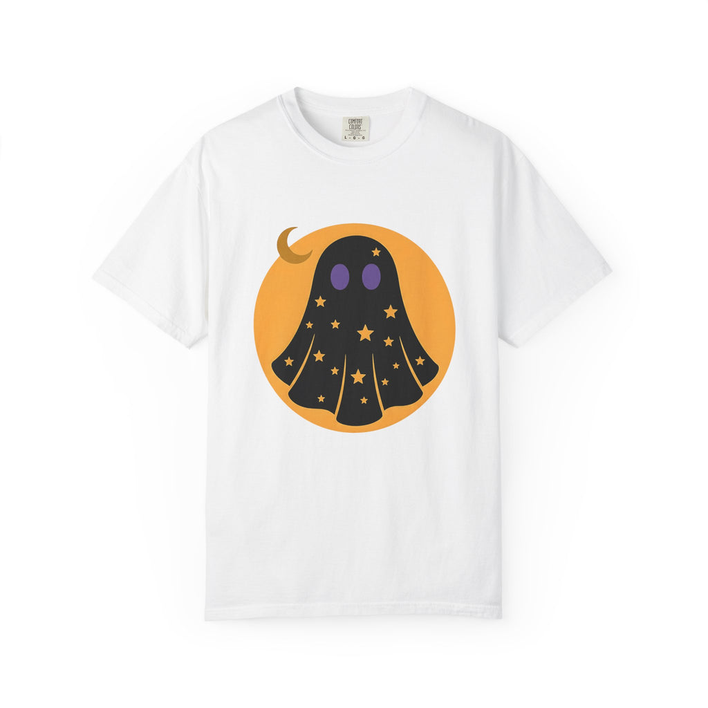 Ghost Halloween Spooky Gift Cute Specter Horror Fan Ghostly Macabre Minimalist Crescent T-Shirt