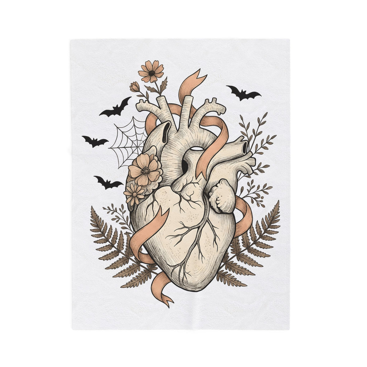 Anatomical Heart Blanket Halloween Gothic Gift Women Tattoo Art Blanket Cardiac Blanket Horror Fan Ink Blanket Dark Graphic Vintage Bats Blanket