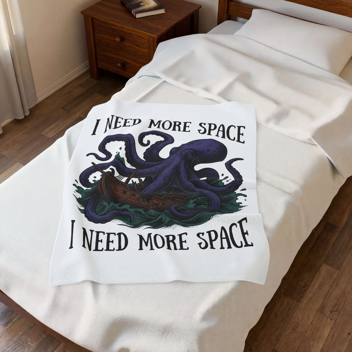 Octopus Ship Blanket Funny Nautical Gift Women Vintage Blanket Kraken Blanket Humor Fan Retro Blanket Maritime Graphic Hand Drawn Ocean Blanket