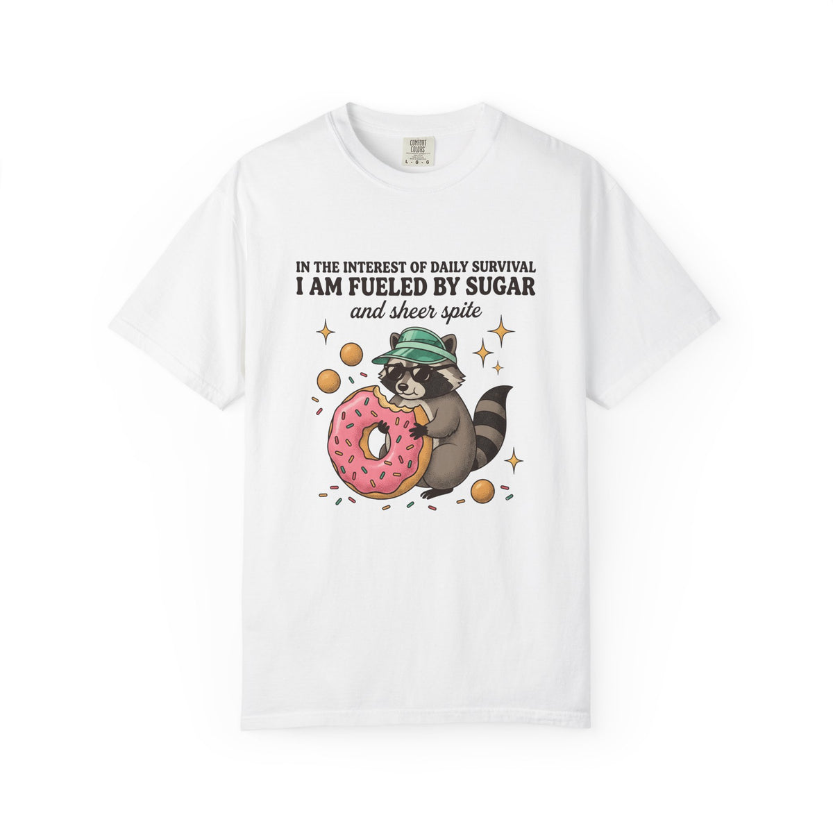 Raccoon Pastry T-Shirt Desserts Wildlife Gift Women Comic T-Shirt Pastry Chef T-Shirt Sweets Fan Cartoon T-Shirt Animal Graphic Vintage Candy Dots