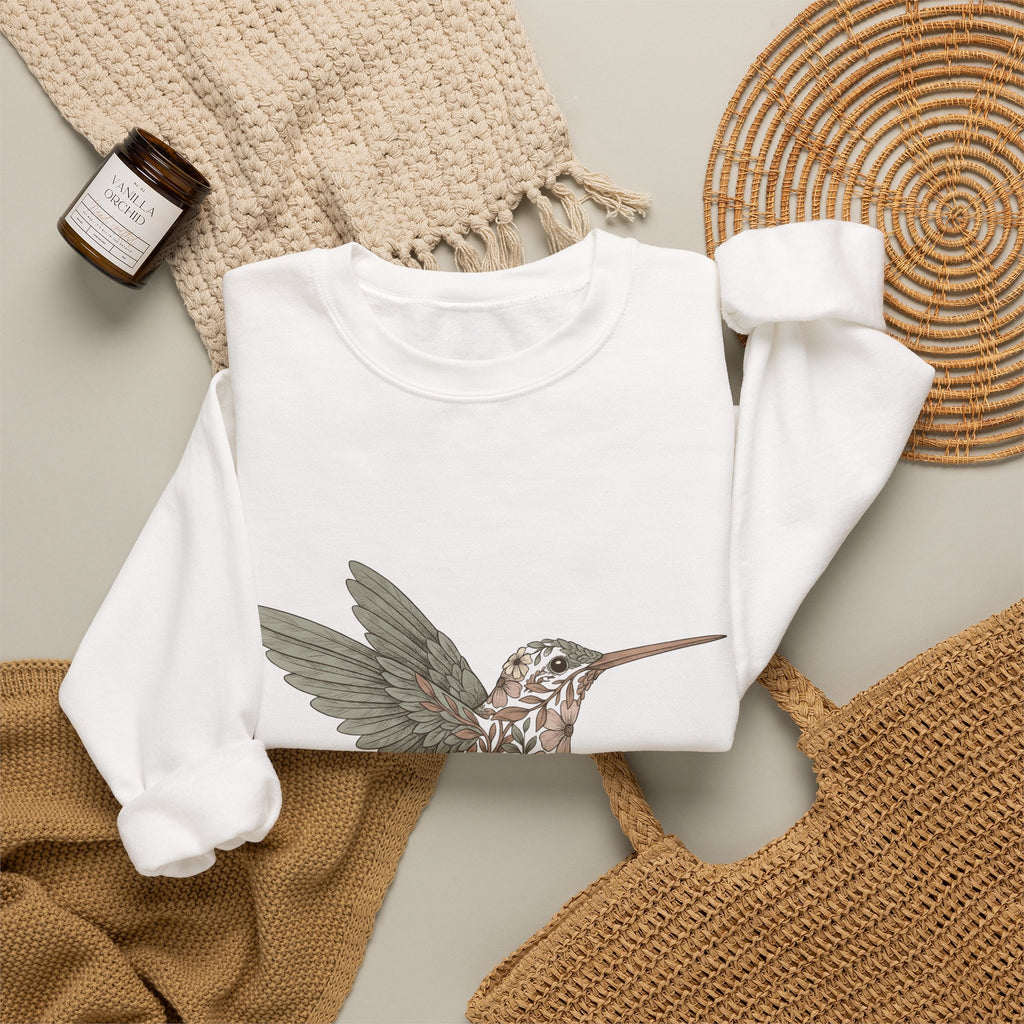 Hummingbird Floral Sweatshirt Boho Chic Nature Gift Women Boho Sweatshirt Hummingbird Sweatshirt Bohemian Fan Tribal Sweatshirt Environmental Graphic Hand