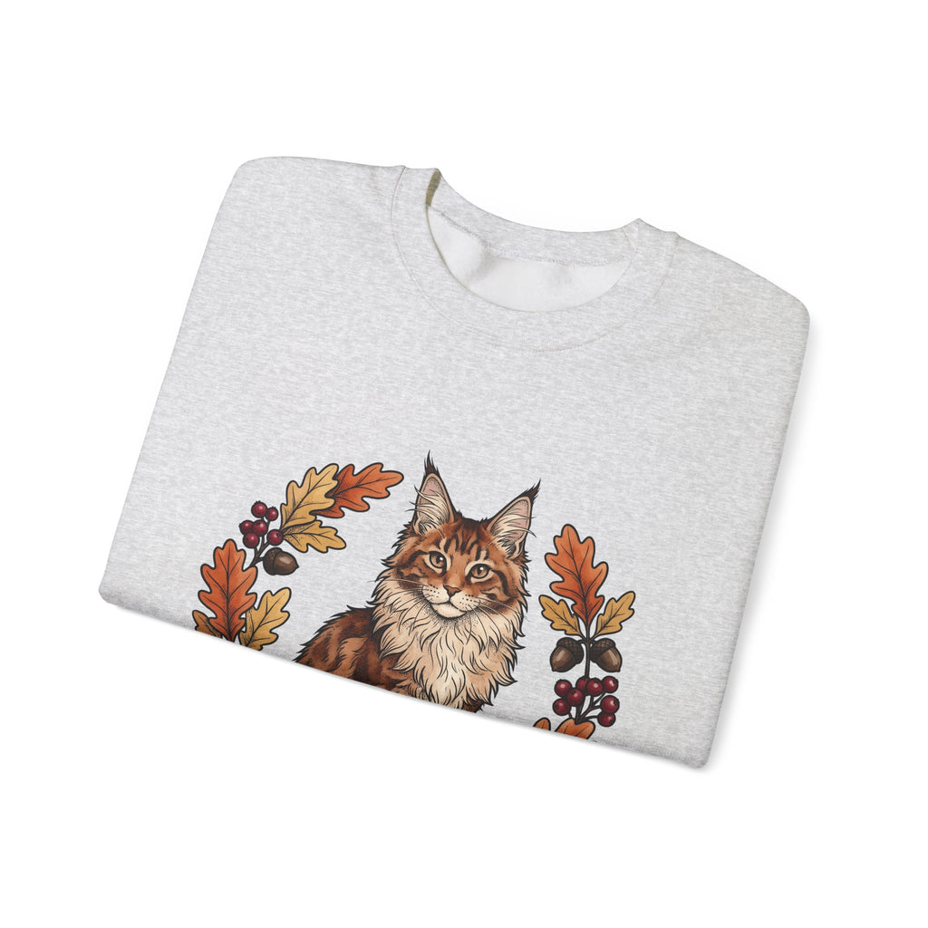 Maine Coon Pet Sweatshirt Cat Pumpkin Gift Women Greenery Sweatshirt Cat Sweatshirt Cat Fan Foliage Sweatshirt Gourd Graphic Old-Fashioned Orange Leaves Sweatshirt