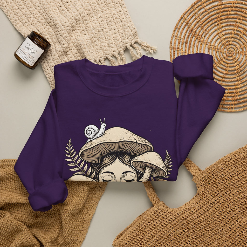 Mushroom Woman Sweatshirt Boho Chic Nature Gift Women Line Art Sweatshirt Fungus Sweatshirt Hippie Fan Minimalist Sweatshirt Earth Graphic Vintage Snail Sweatshirt