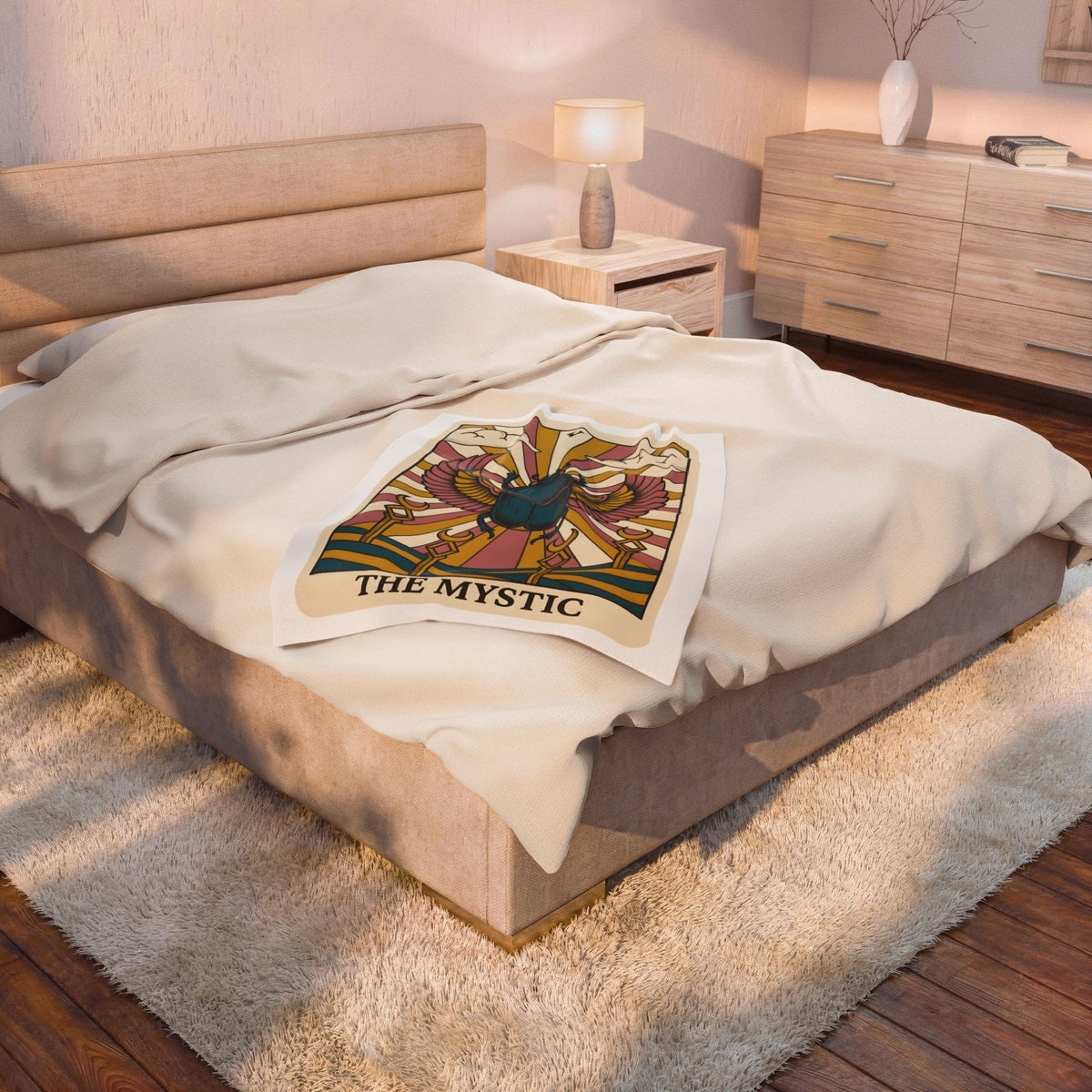 Beetle Blanket Boho Chic Esoteric Gift Women Divination Card Blanket Bug Blanket Bohemian Fan Tarot Blanket Mystical Graphic Hand Drawn Crescent