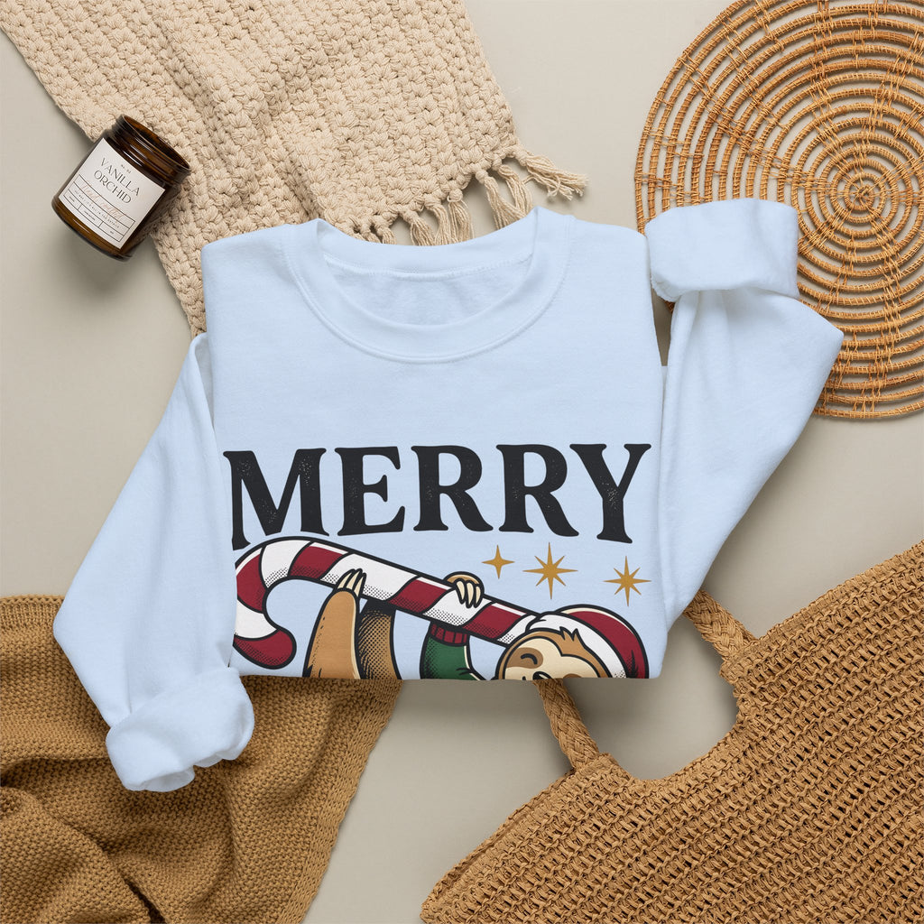 Sloth Festive Cane Sweatshirt Christmas Critter Gift Women Doodle Sweatshirt Sloth Sweatshirt Xmas Fan Hand Drawn Sweatshirt Creature Graphic Nostalgic Box