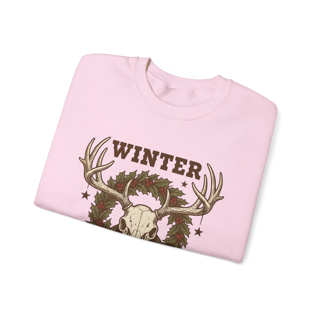 Antler Skull Sweatshirt Christmas Frost Gift Women Throwback Sweatshirt Deer Skull Sweatshirt Xmas Fan Holiday Sweatshirt Frosty Graphic Cartoon Pine Wreath