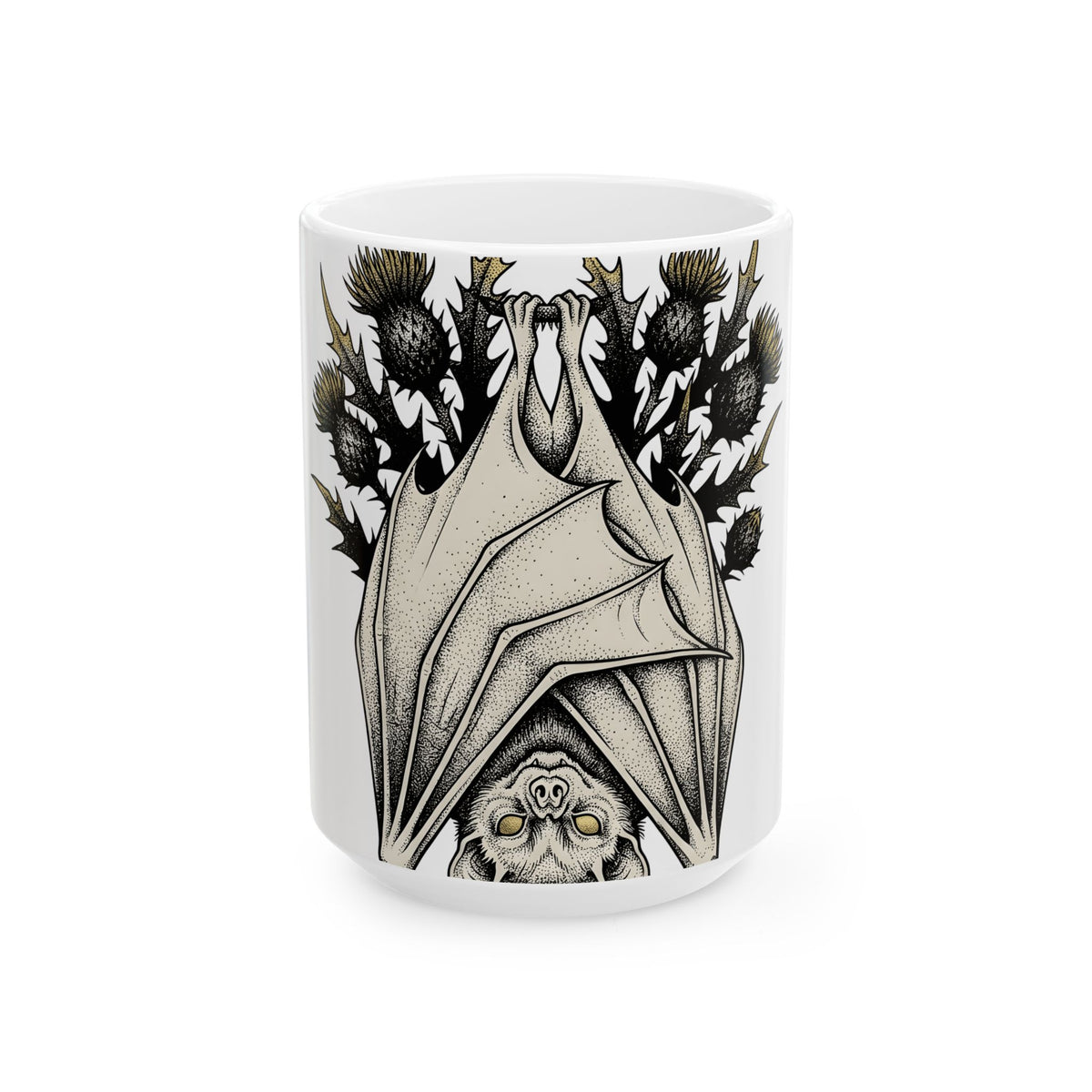 Bat Design Mug Halloween Greenery Gift Women Macabre Mug Bat Mug Horror Fan Dark Mug Foliage Graphic Sketch Bloom Mug