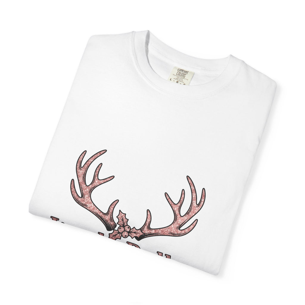 Reindeer Antlers Christmas Holiday Gift Glitter Caribou Xmas Fan Sparkly Seasonal Hand Drawn T-Shirt
