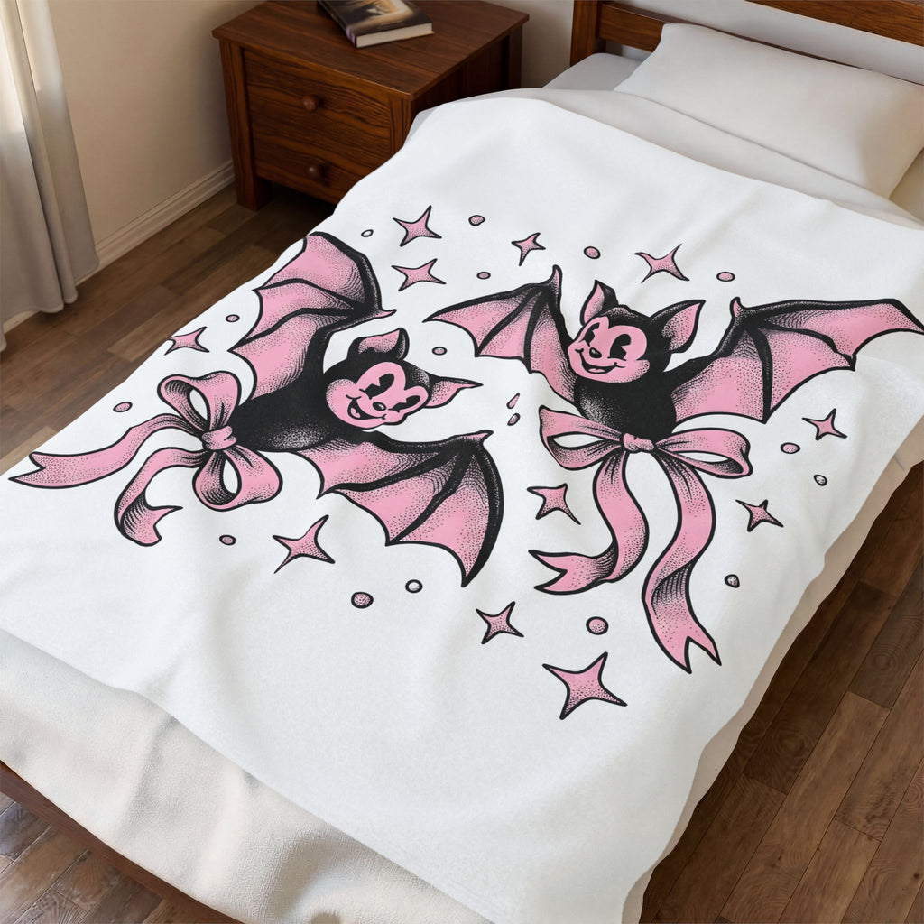 Sweet Bats Blanket Halloween Horror Gift Women Chibi Blanket Flying Fox Blanket Spooky Fan Creepy Blanket Horror Graphic Old School Hair Bows