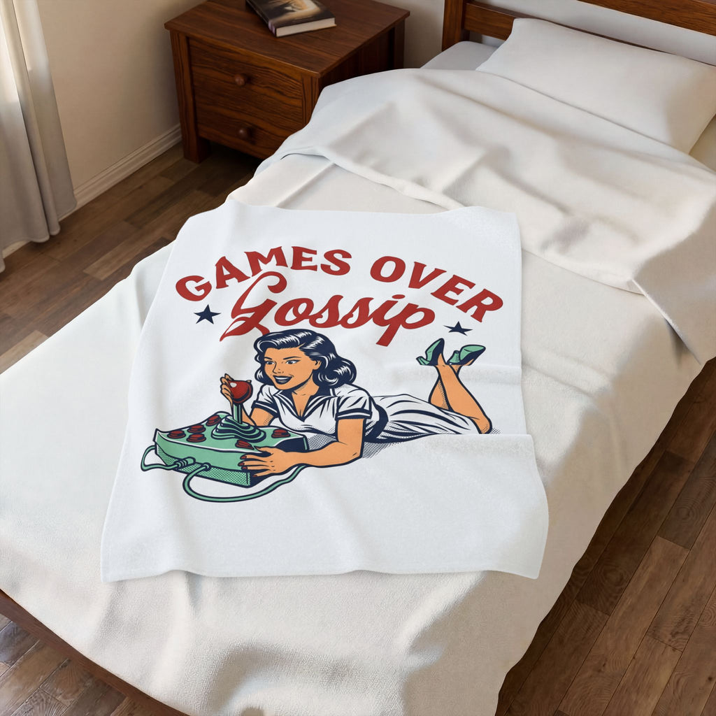 Retro Video Girl Blanket Gamer Comedy Gift Women Retro Blanket Pixel Art Blanket Gamer Fan Vintage Blanket Humor Graphic Hand Drawn Arcade Stick