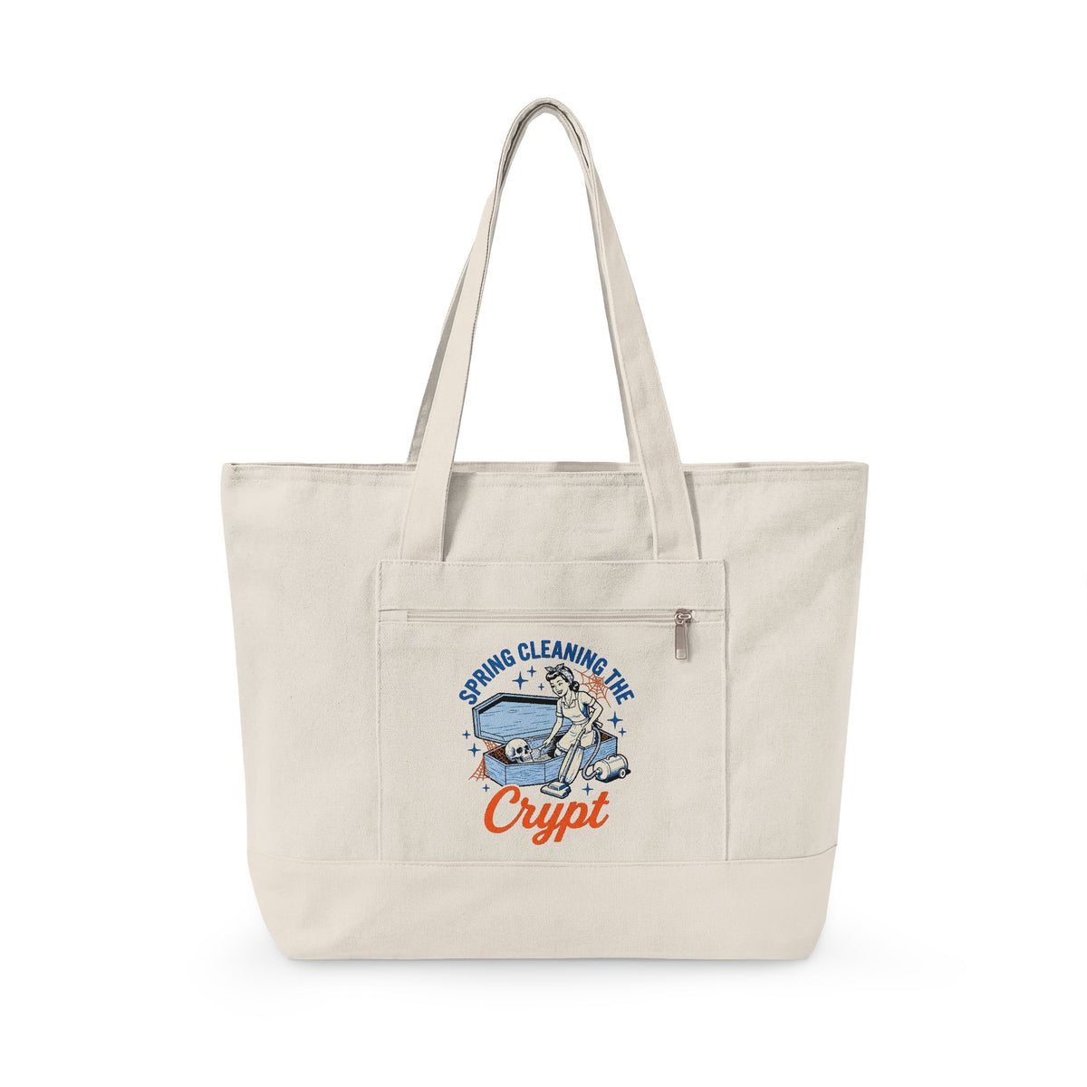 Vintage Maid Casket Tote Bag Funny Holiday Gift Women Comic Tote Bag Coffin Tote Bag Humor Fan Cartoon Tote Bag Christmas Graphic Rustic Bones Tote Bag