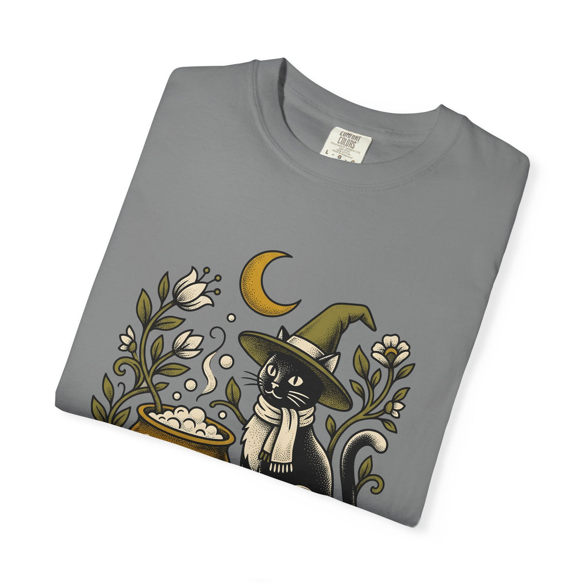 Black Cat Witch Hat Halloween Cat Gift Vintage Witch Hat Horror Fan Retro Feline T-Shirt