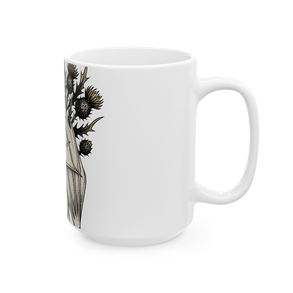 Bat Design Mug Halloween Greenery Gift Women Macabre Mug Bat Mug Horror Fan Dark Mug Foliage Graphic Sketch Bloom Mug