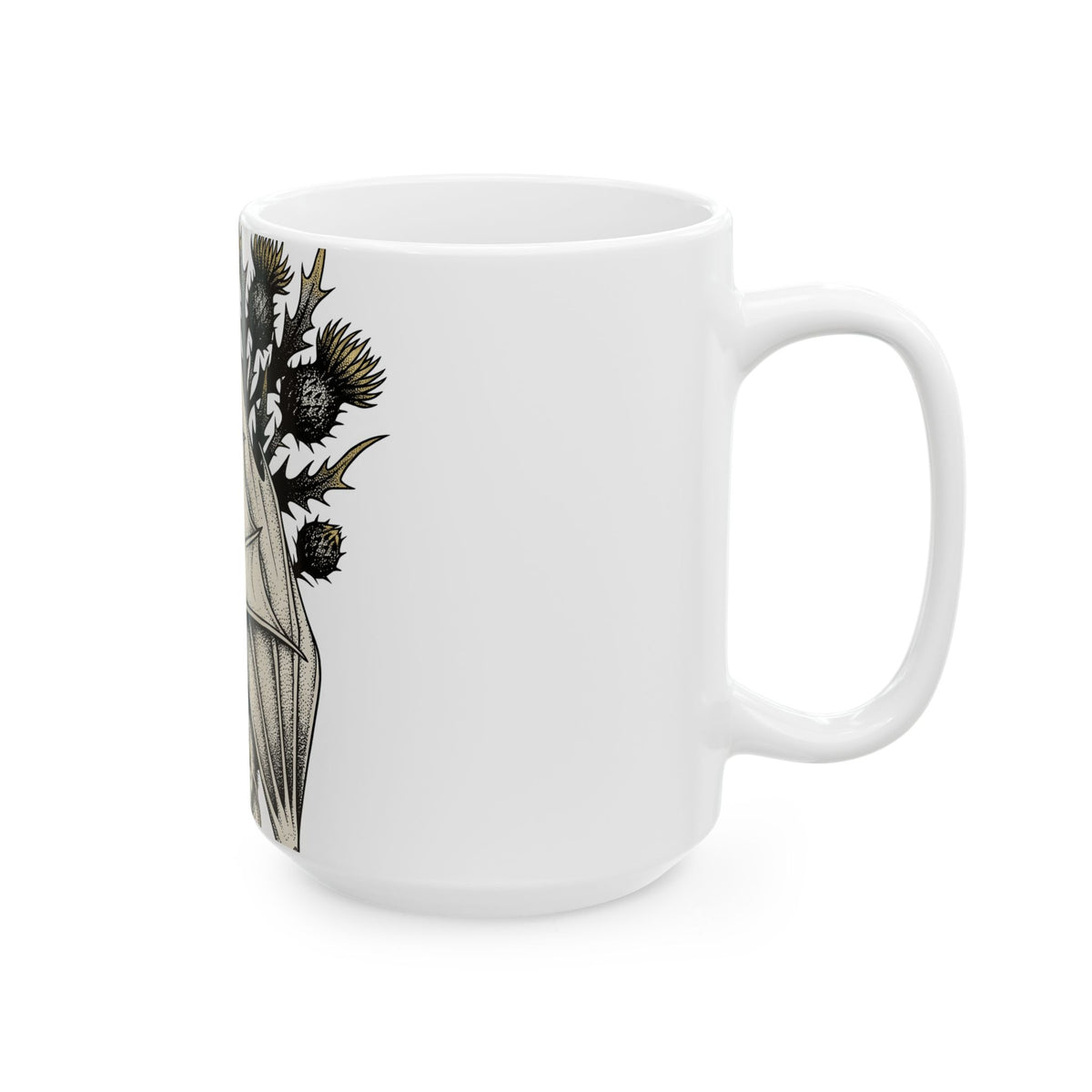 Bat Design Mug Halloween Greenery Gift Women Macabre Mug Bat Mug Horror Fan Dark Mug Foliage Graphic Sketch Bloom Mug