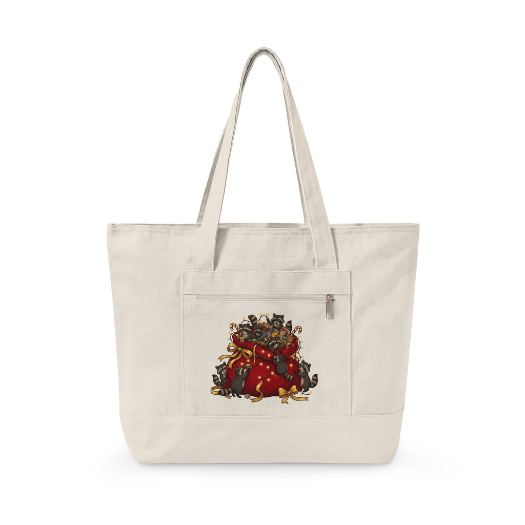 Raccoon Toy Sack Tote Bag Christmas Animals Gift Women Cute Tote Bag Trash Panda Tote Bag Xmas Fan Critter Graphic Tote Bag Hand Drawn Fairy Lights