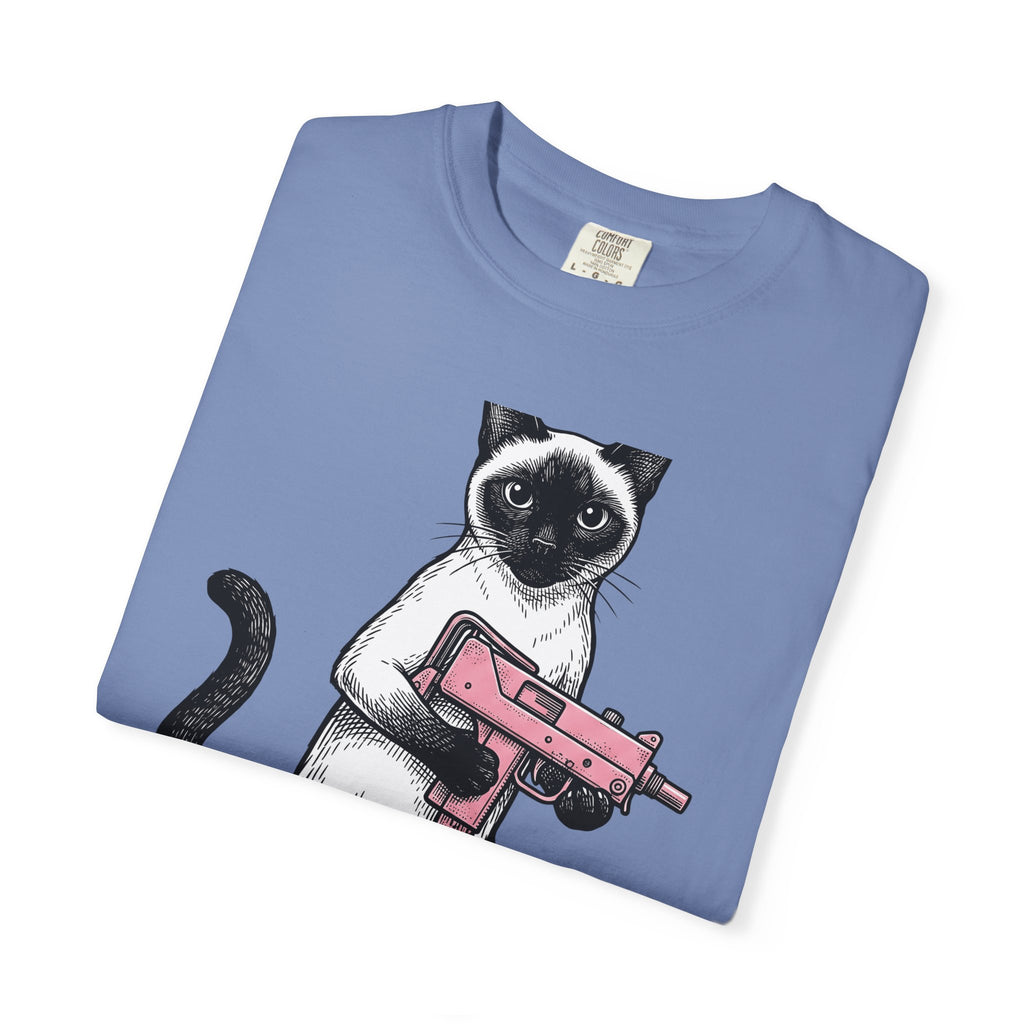 Siamese Cat T-Shirt Cat Humor Gift Women Hand Drawn T-Shirt Siamese T-Shirt Feline Fan Illustrated Graphic T-Shirt Vintage Toy Gun T-Shirt