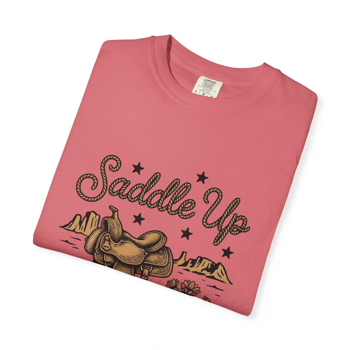 Leather Saddle T-Shirt Cowgirl Ranch Gift Women Distressed T-Shirt Saddle T-Shirt Cowboy Fan Saddlery T-Shirt Farm Graphic Line Art Succulent