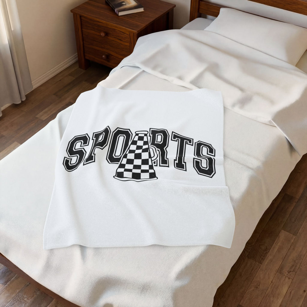 Checkered Megaphone Blanket Mom Sports Gift Women Varsity Blanket Loudspeaker Blanket Mother Fan Letterman Blanket Athlete Graphic Vintage Bold
