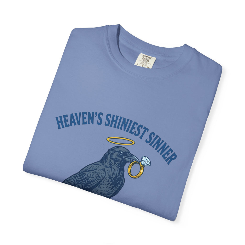 Raven Halo T-Shirt Funny Animal Gift Women Vintage T-Shirt Crow T-Shirt Humor Fan Retro T-Shirt Creature Graphic Hand Drawn Diamond Ring T-Shirt