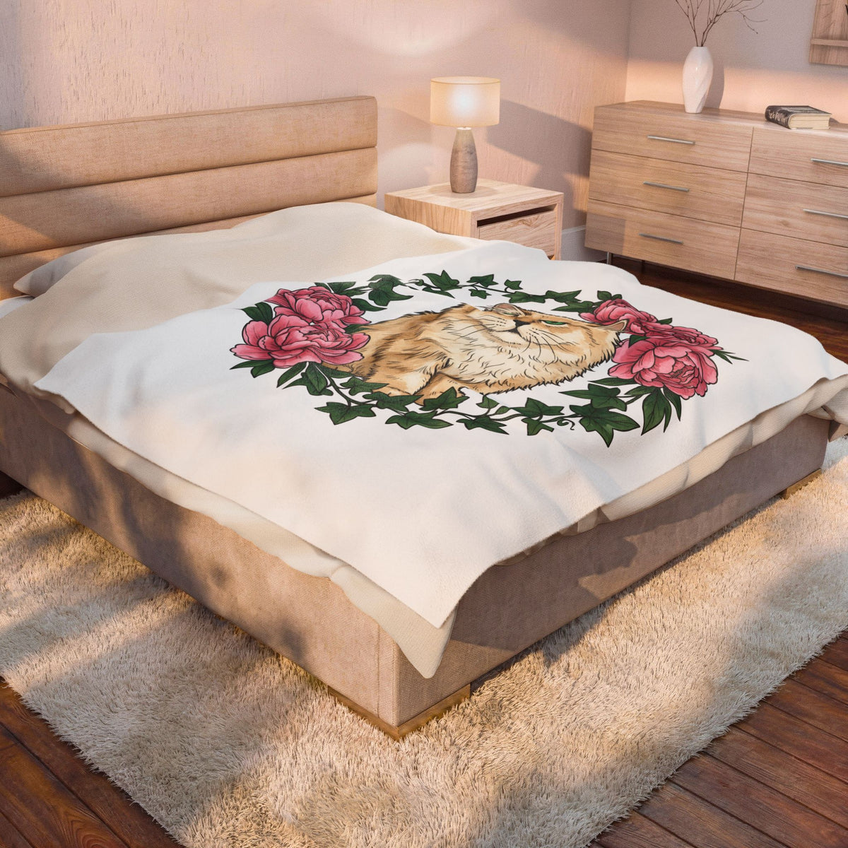 Longhair Cat Cat Blossoms Gift Acrylic Maine Coon Cat Fan Feline Floral Ink Floral Blanket