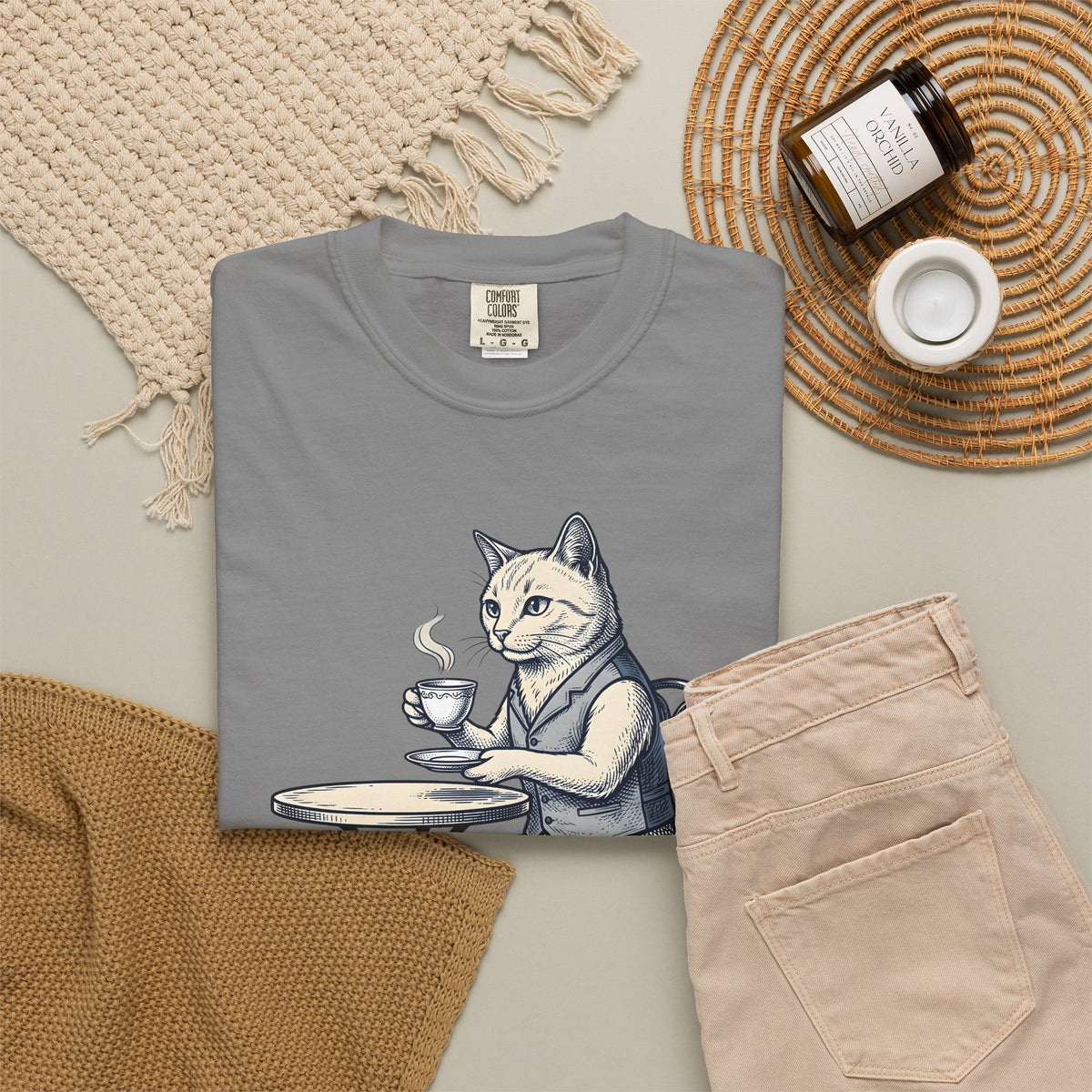 Cat Mocha T-Shirt Coffee Creature Gift Women Nostalgic T-Shirt Kitten T-Shirt Coffee Fan Animal Graphic Doodle Café Bench T-Shirt