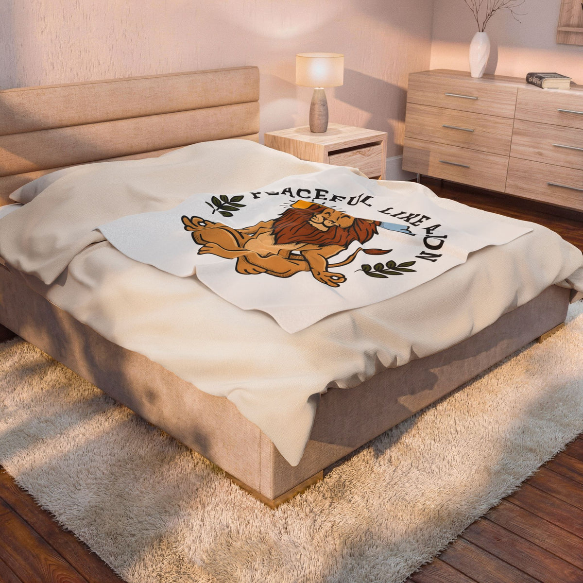 Meditating Lion Blanket Yoga Mindfulness Gift Women Cartoon Blanket Lioness Blanket Yoga Enthusiast Comic Blanket Meditation Graphic Minimalist Sun