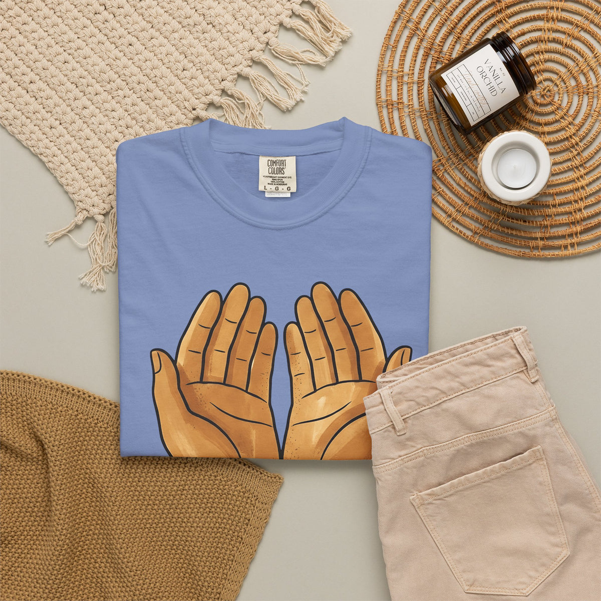 Open Palms T-Shirt Support Thanks Gift Women Sketch T-Shirt Hands T-Shirt Caregiver Enthusiast Drawing Illustration Gratitude Graphic Simple