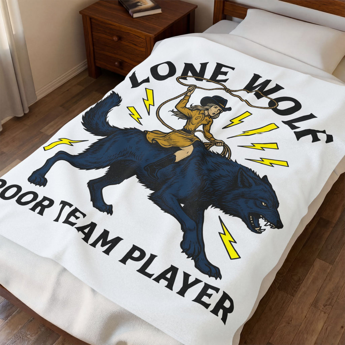 Cowgirl Wolf Blanket Cowgirl Ranch Gift Women Old School Blanket Wolf Blanket Cowgirl Fan Retro Blanket Farm Graphic Line Art Electric Bolts Blanket