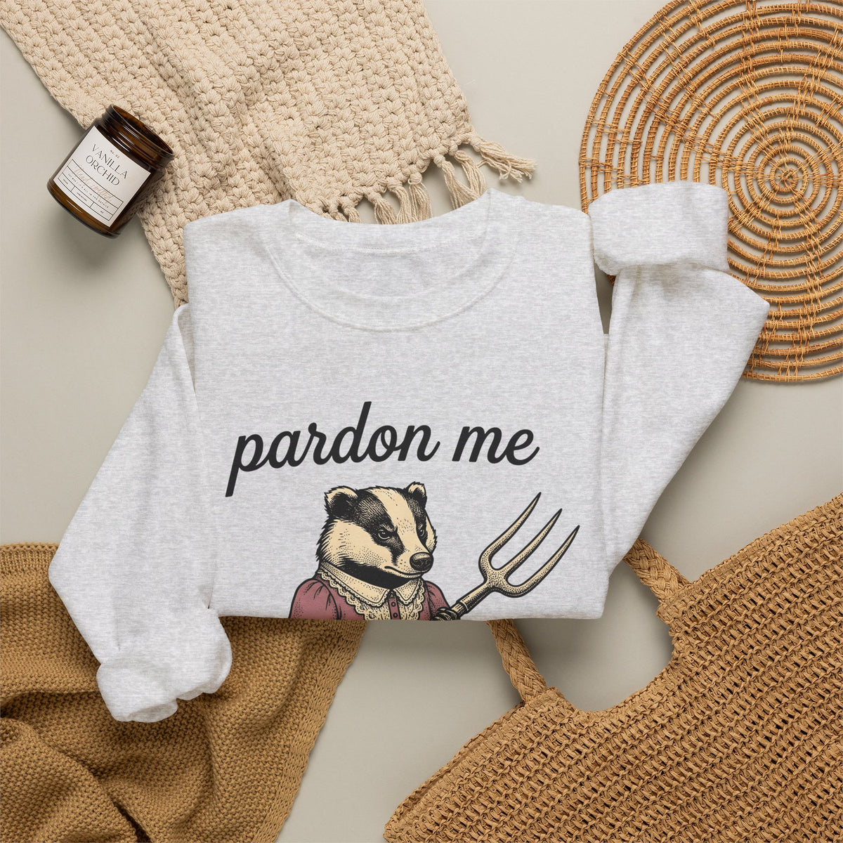 Badger Attire Sweatshirt Funny Critter Gift Women Rustic Sweatshirt Badger Sweatshirt Humor Fan Folk Sweatshirt Animal Graphic Doodle Fork Tool Sweatshirt