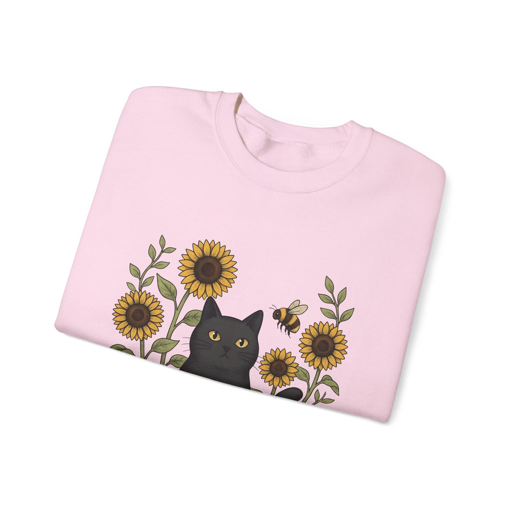 Dark Cat Sweatshirt Boho Chic Garden Gift Women Line Art Sweatshirt Black Cat Sweatshirt Bohemian Fan Minimalist Sweatshirt Gardening Graphic Cartoon Yellow