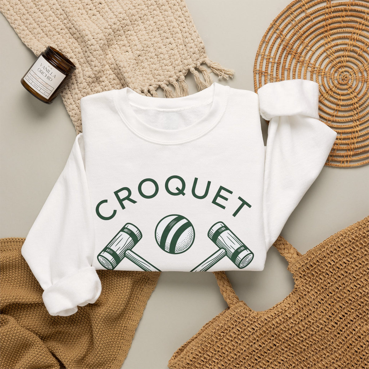 Croquet Mallets Sweatshirt Croquet Lawn Gift Women Vintage Sweatshirt Mallets Sweatshirt Croquet Fan Croquetage Sweatshirt Yard Graphic Hand Drawn Laurel