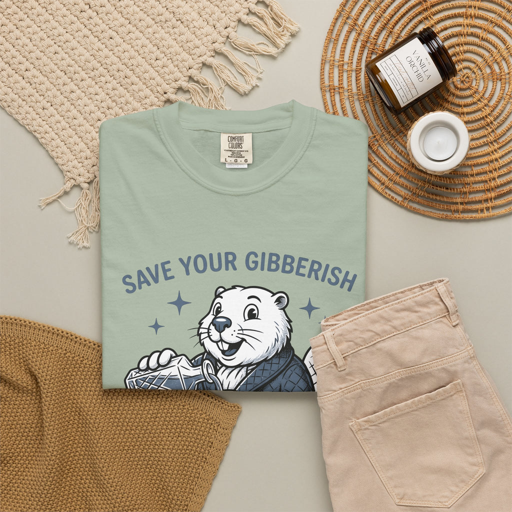 Beaver Sipping T-Shirt Cute Wildlife Gift Women Comic T-Shirt Dam T-Shirt Adorable Fan Cartoon T-Shirt Animal Graphic Retro Gown T-Shirt