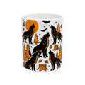 Wolf Crew Mug Halloween Fauna Gift Women Minimalist Mug Wolf Pack Mug Horror Fan Werewolf Mug Wildlife Graphic Sketch Bats Flying