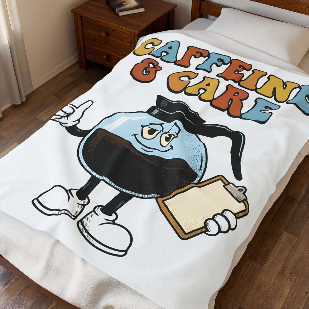 Coffee Pot Character Blanket Nurses Coffee Gift Women Cartoon Blanket Coffee Maker Blanket Nurse Fan Cartoony Blanket Caffeine Graphic Retro