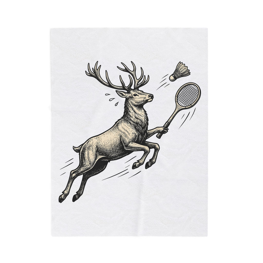 Fawn Badminton Blanket Sports Fauna Gift Women Doodle Blanket Shuttlecock Blanket Athlete Fan Hand Drawn Blanket Wildlife Graphic Silhouette Bat