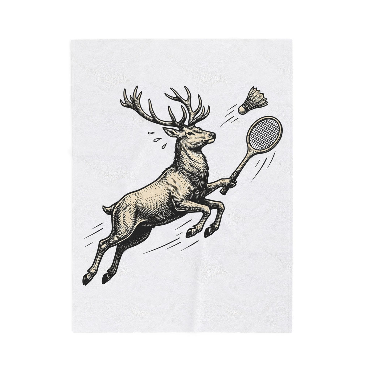 Fawn Badminton Blanket Sports Fauna Gift Women Doodle Blanket Shuttlecock Blanket Athlete Fan Hand Drawn Blanket Wildlife Graphic Silhouette Bat