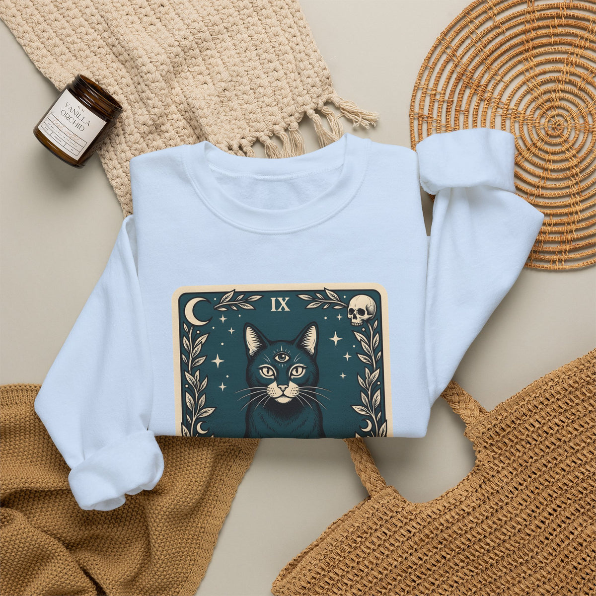 Mystic Cat Sweatshirt Boho Chic Witchcraft Gift Women Tarot Sweatshirt Kitty Sweatshirt Bohemian Fan Occult Graphic Vintage Crystal Ball Sweatshirt
