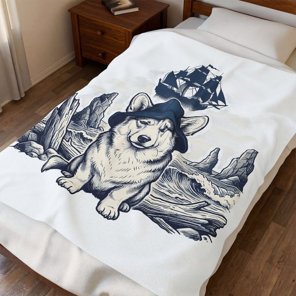 Corgi Pet Blanket Dog Sailing Gift Women Classic Blanket Puppy Blanket Dog Fan Retro Blanket Nautical Graphic Line Art Pirate Boat Blanket