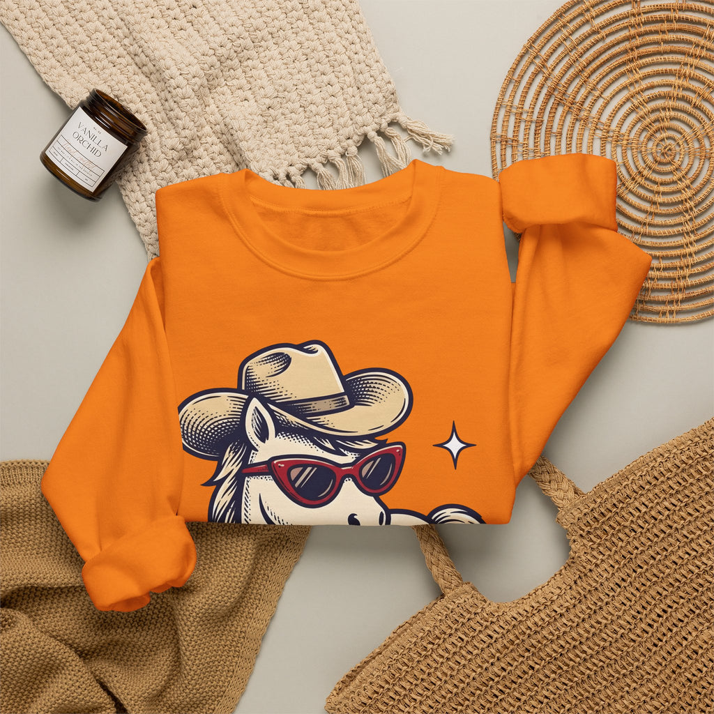 Horse Cowboy Hat Sweatshirt Cowgirl Cowboy Gift Women Classic Sweatshirt Equine Sweatshirt Rodeo Fan Western Sweatshirt Cowboy Graphic Line Art Eyeglasses