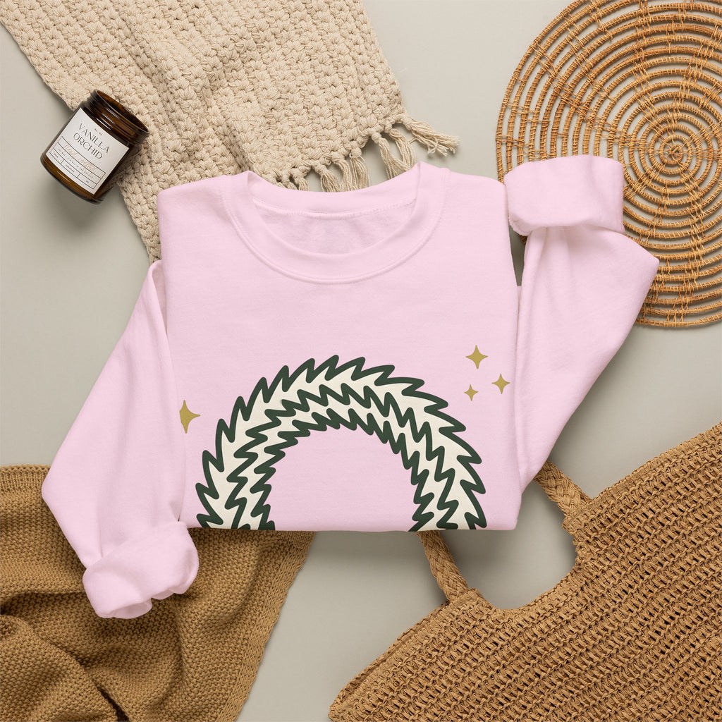 Holiday Wreath Sweatshirt Christmas Seasonal Gift Women Simple Sweatshirt Wreath Sweatshirt Xmas Fan Minimalist Sweatshirt Seasonal Graphic Sketch Red Ribbon