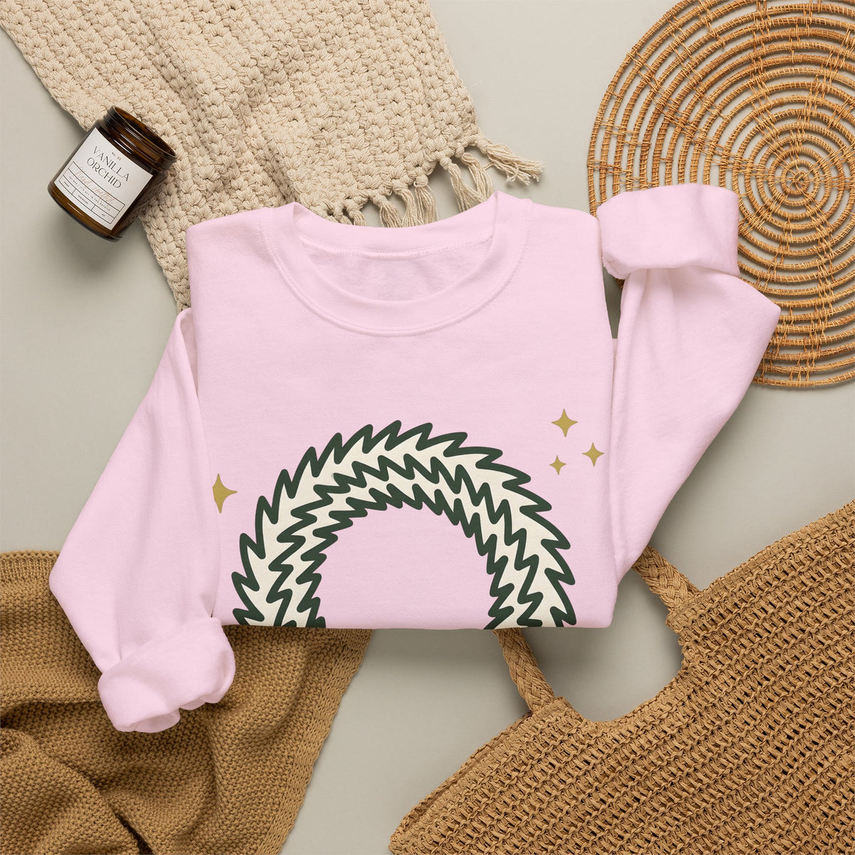 Holiday Wreath Sweatshirt Christmas Seasonal Gift Women Simple Sweatshirt Wreath Sweatshirt Xmas Fan Minimalist Sweatshirt Seasonal Graphic Sketch Red Ribbon