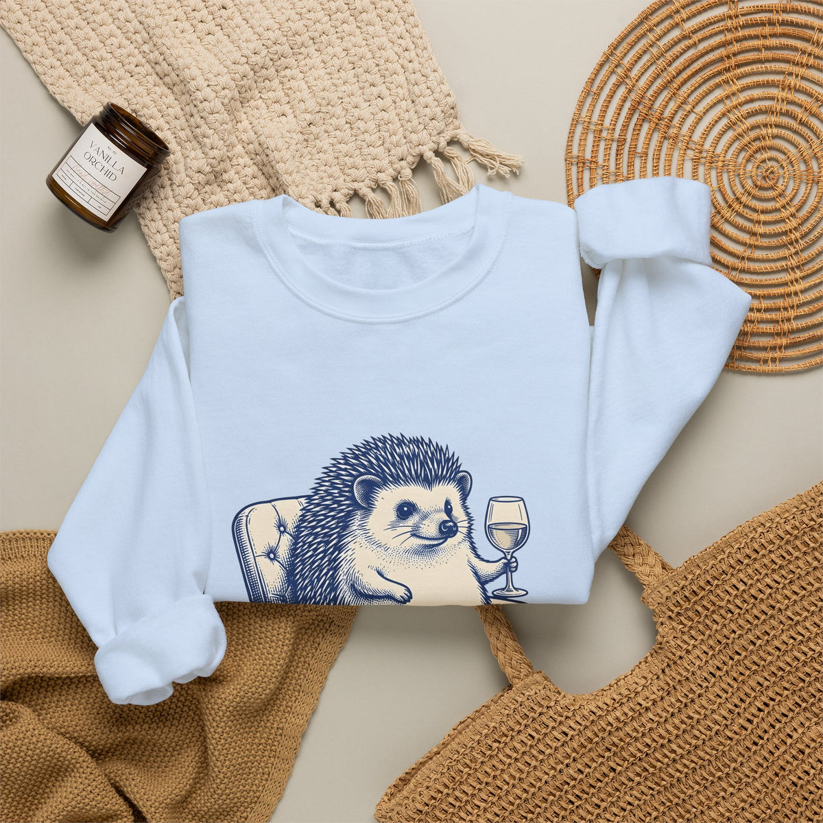 Hedgehog Seat Cute Pet Gift Sketch Hedgehog Adorable Fan Hedgehog Drawing Retro Wine Cup Sweatshirt