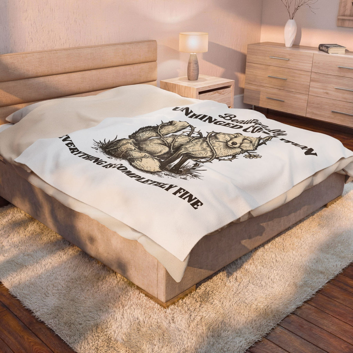 Fox Funny Creatures Gift Classic Fox Humor Fan Vintage Animal Doodle Floral Blanket
