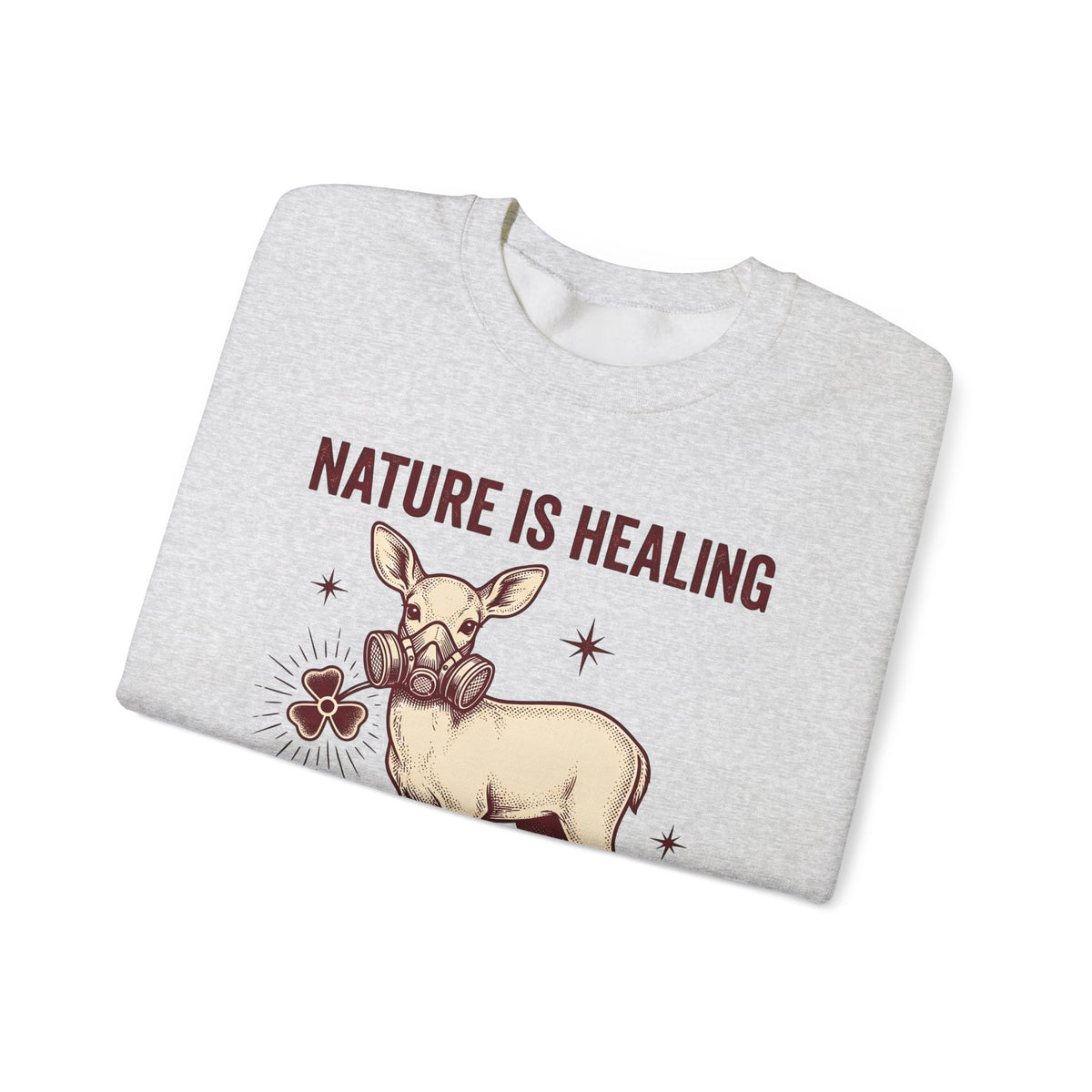 Buck Gas Mask Sweatshirt Nature Fauna Gift Women Antique Sweatshirt Gas Mask Sweatshirt Wildlife Enthusiast Vintage Sweatshirt Animal Graphic Ink Drawing Four