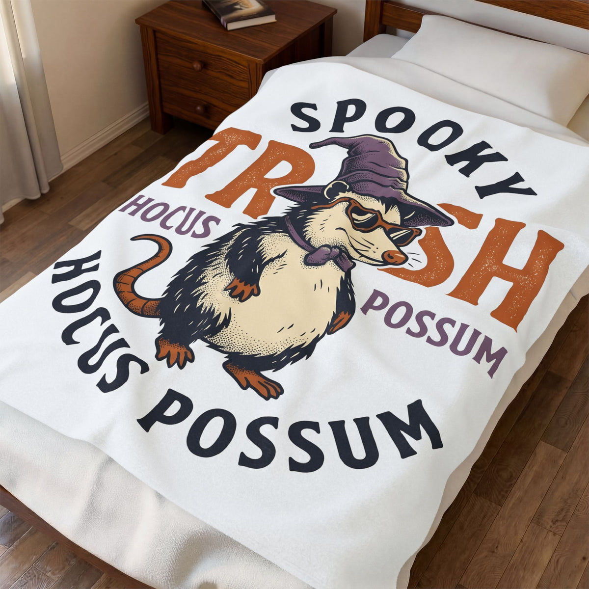 Possum Wizard Halloween Animal Gift Vintage Opossum Spooky Fan Retro Creature Hand Drawn Blanket