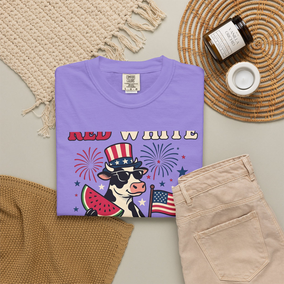 Patriotic Cow T-Shirt 4th Of July Farming Gift Women Animated T-Shirt Cowgirl T-Shirt Independence Fan Cartoon T-Shirt Agricultural Graphic Classic
