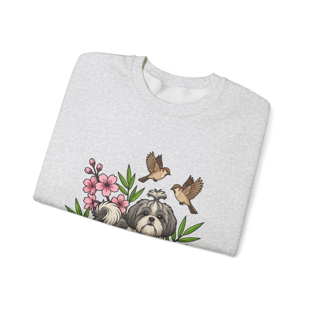Shih Tzu Puppy Sweatshirt Dog Botanical Gift Women Cute Sweatshirt Puppy Sweatshirt Dog Fan Pup Sweatshirt Floral Graphic Sketch Sakura Flowers Sweatshirt